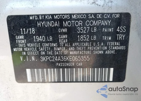 2019 Hyundai Accent Se from USA, damaged, VIN 3KPC24A36KE065355